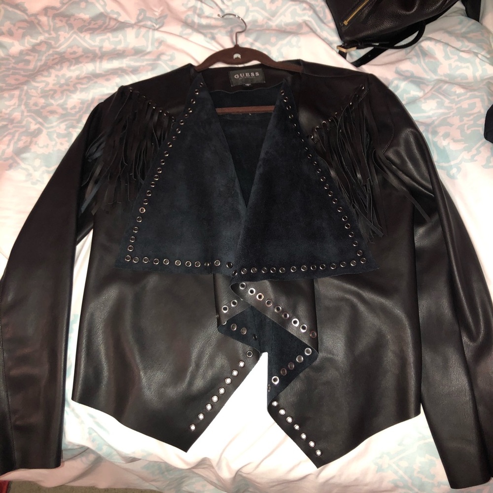 Guess black leather jacket with tags